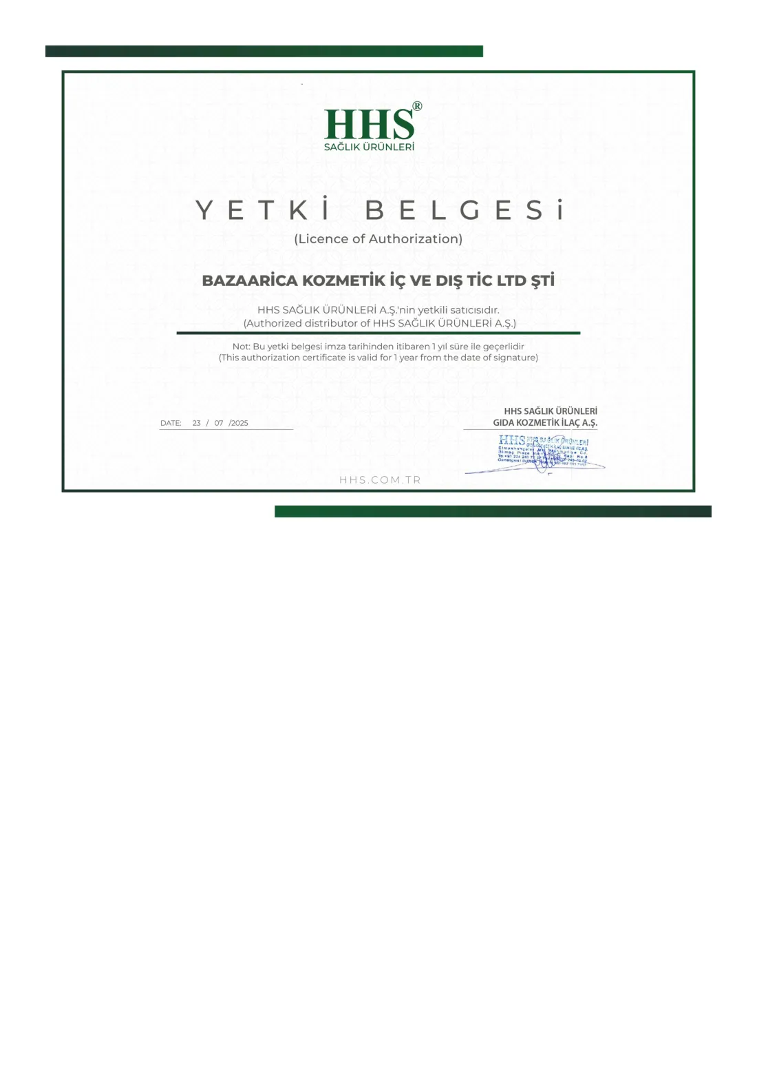 HHS — Certified Distribution License — 1/1