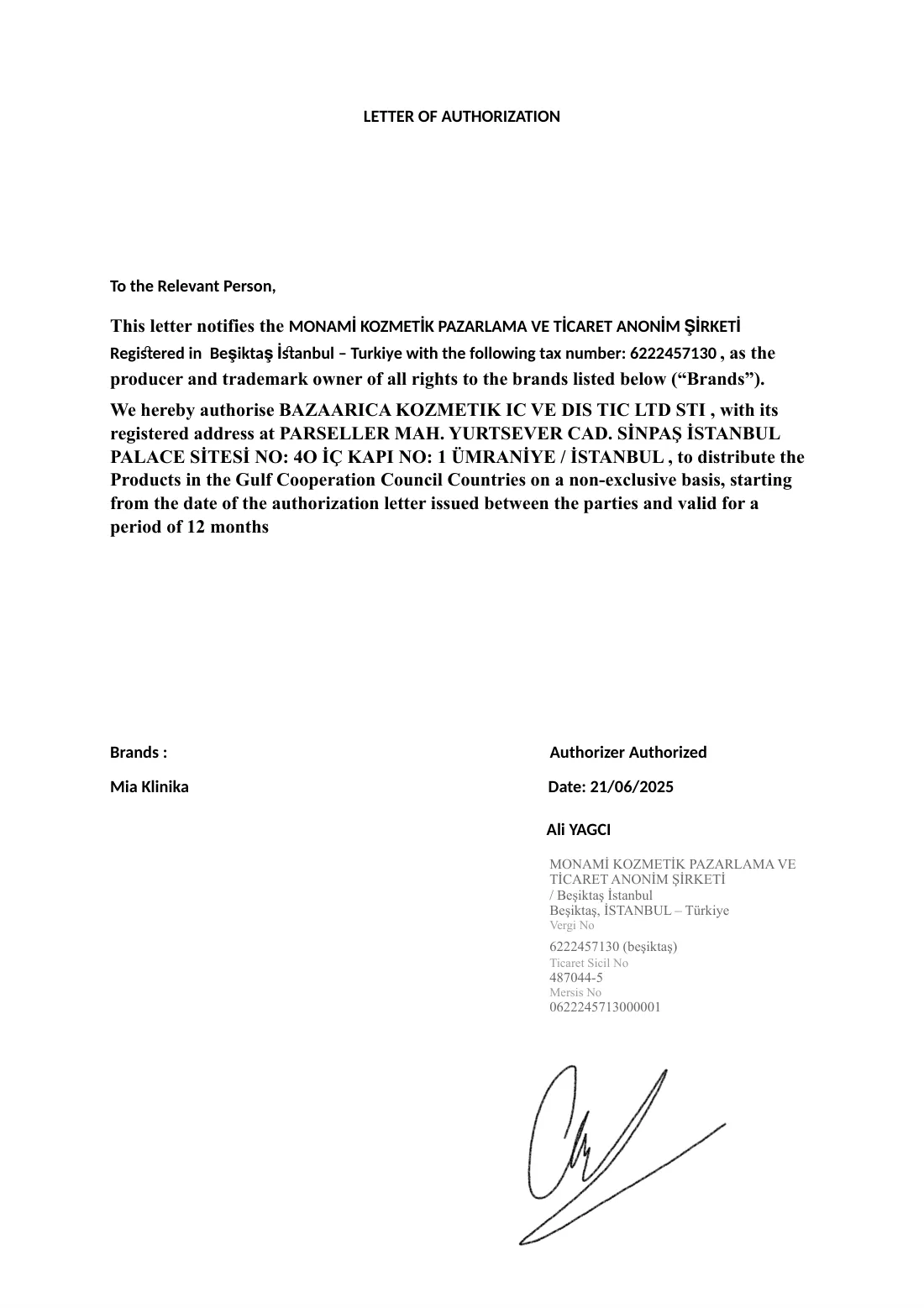 Mia-Klinika — Official Agency Certificate — 1/1