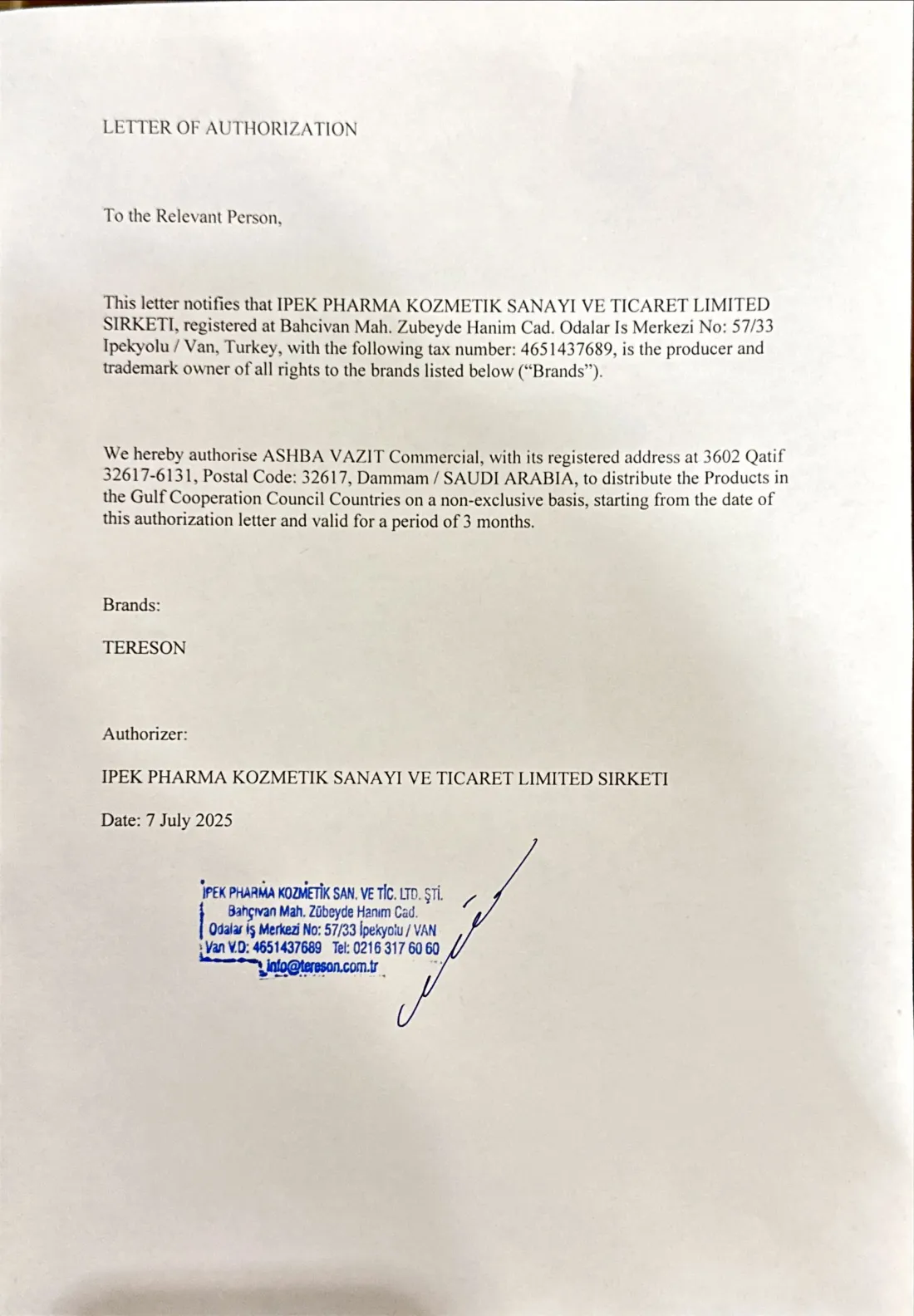 Tereson — Certified Distribution License — 2/2