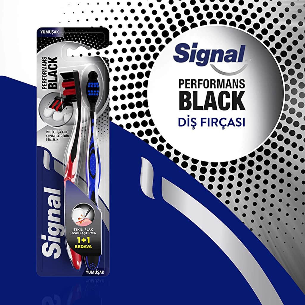Signal فرشاة أسنان سيجنال عالية الأداء باللون الأسود لإزالة البلاك بفعالية، ناعمة 1+1 - 3