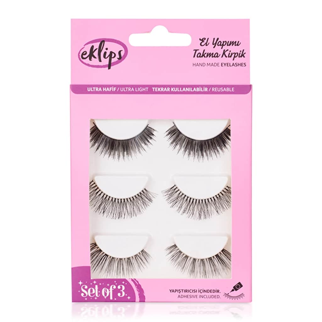Eklips مجموعة رموش اصطناعية مصنوعة يدويًا من إكلبس، مكونة من 3 قطع مظهر طبيعي - 1