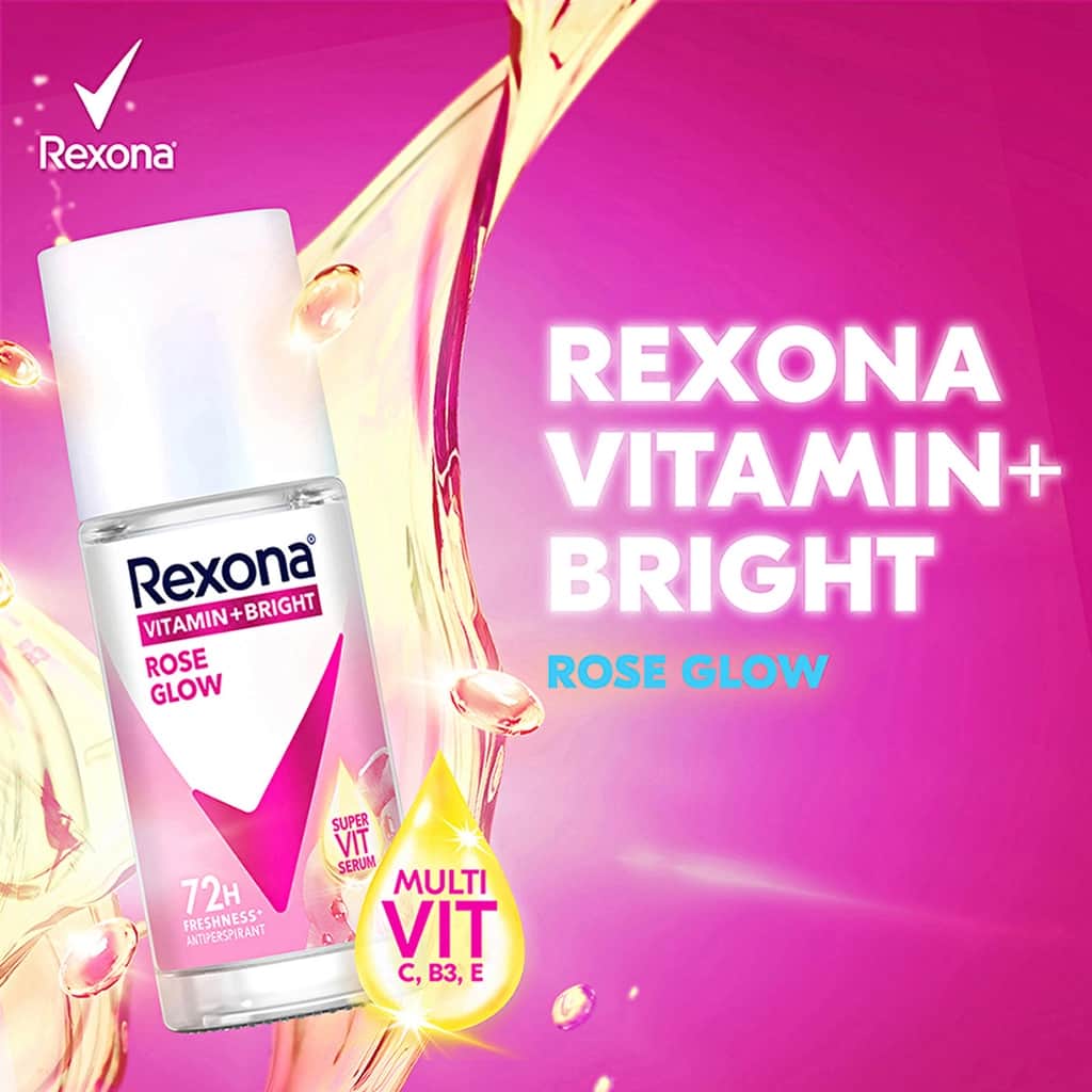 Rexona مزيل عرق ريكسونا فيتامين + برايت للنساء، رول أون، روز جلو، 45 مل - 3