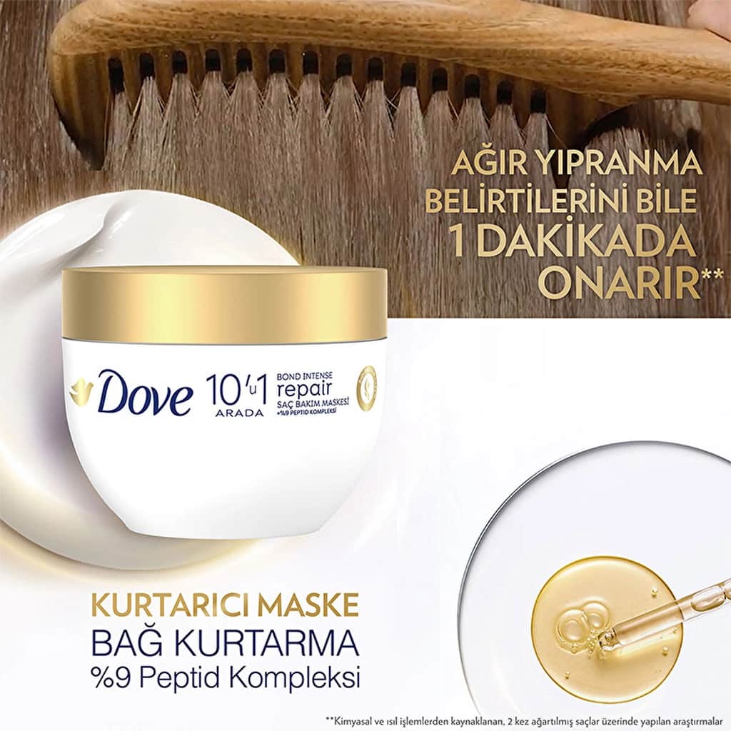 Dove قناع دوف 10 في 1 للعناية بالشعر، إصلاح مكثف، مركب الببتيد، 265 مل - 4