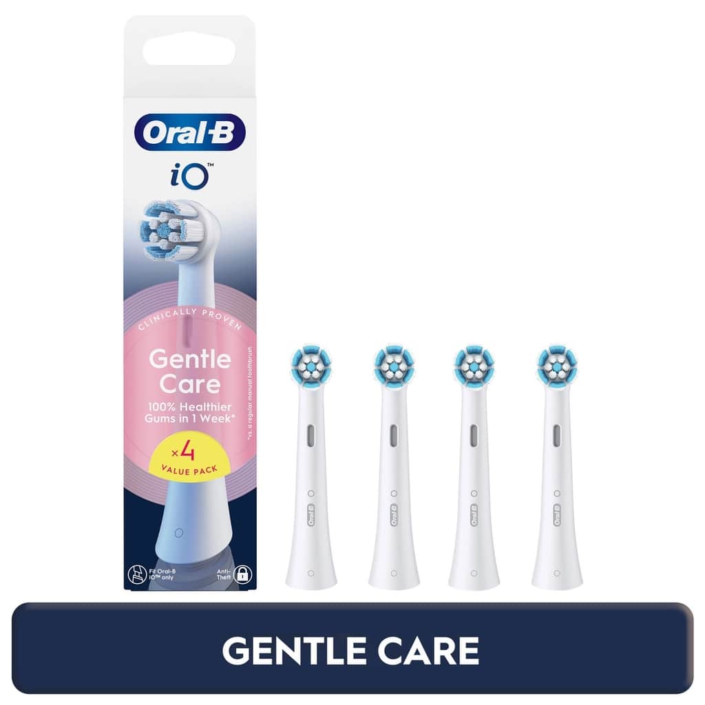 Oral-B رؤوس استبدال فرشاة الأسنان أورال-بي آي أو جينتل كير القابلة لإعادة الشحن، عبوة من 4 قطع - 1