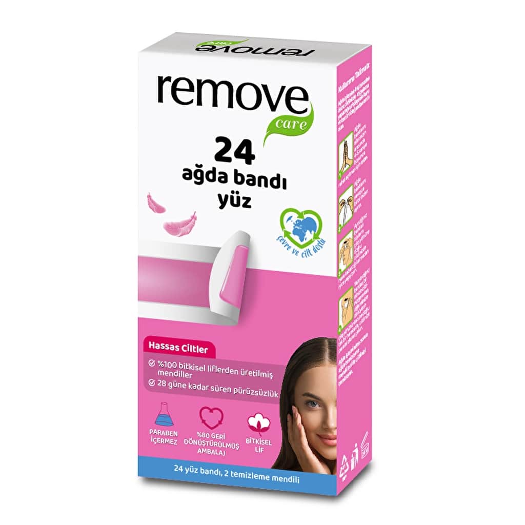Remove شرائح شمع إزالة العناية بالوجه للبشرة الحساسة، 24 قطعة - 2