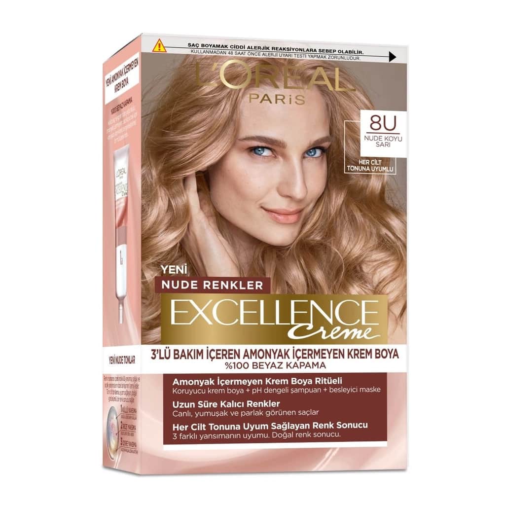 صبغة شعر لوريال باريس إكسلنس نود داكنة شقراء 8U 1 قطعة L'Oreal Paris - 1