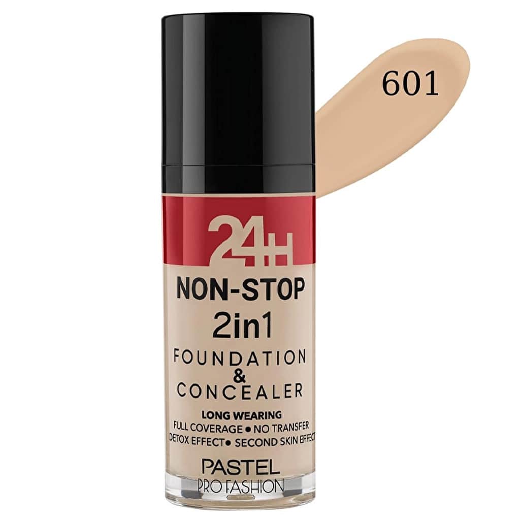 Pastel كريم أساس وخافي عيوب باستيل 24 ساعة نون ستوب 2 في 1 601 كول - 1