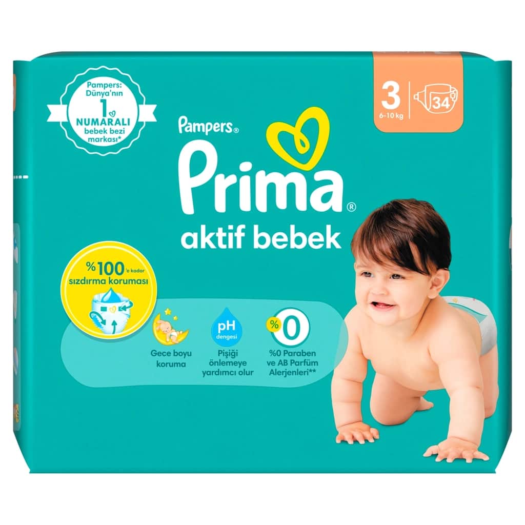 Prima حفاضات بامبرز أكتيف مقاس 3، عبوة من 34 قطعة راحة مانعة للتسرب - 2