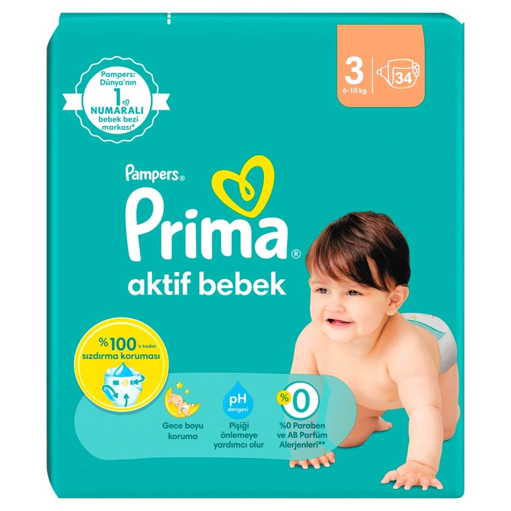Prima حفاضات بامبرز أكتيف مقاس 3، عبوة من 34 قطعة راحة مانعة للتسرب - 3