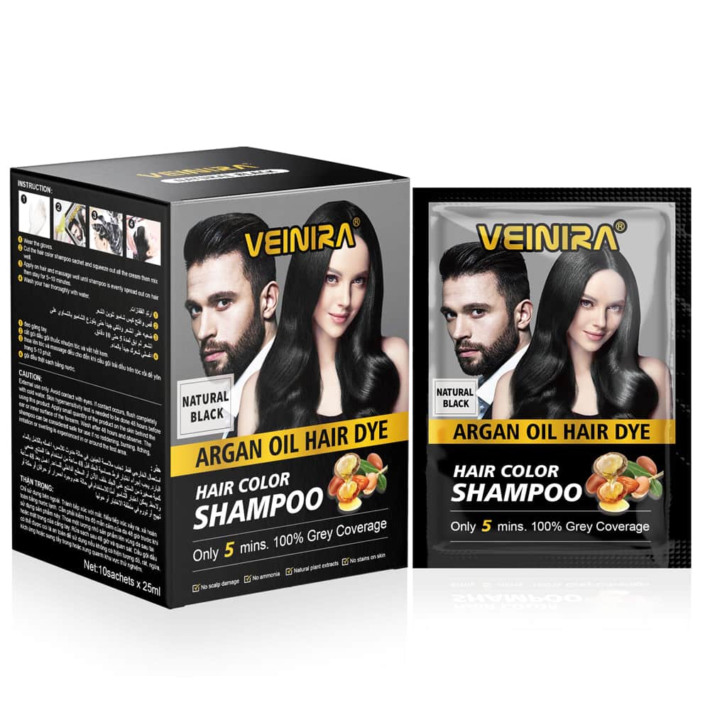 VEINIRA شامبو صبغة الشعر اسود طبيعي بدون أمونيا بزيت الأرجان والصبار  3 في 1 من فينيرا ( 25X10 مل ) - 1
