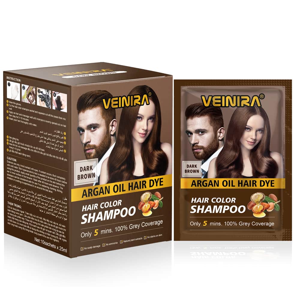VEINIRA شامبو صبغة الشعر بني غامق طبيعي بدون أمونيا بزيت الأرجان والصبار  3 في 1 من فينيرا ( 25X10 مل ) - 1