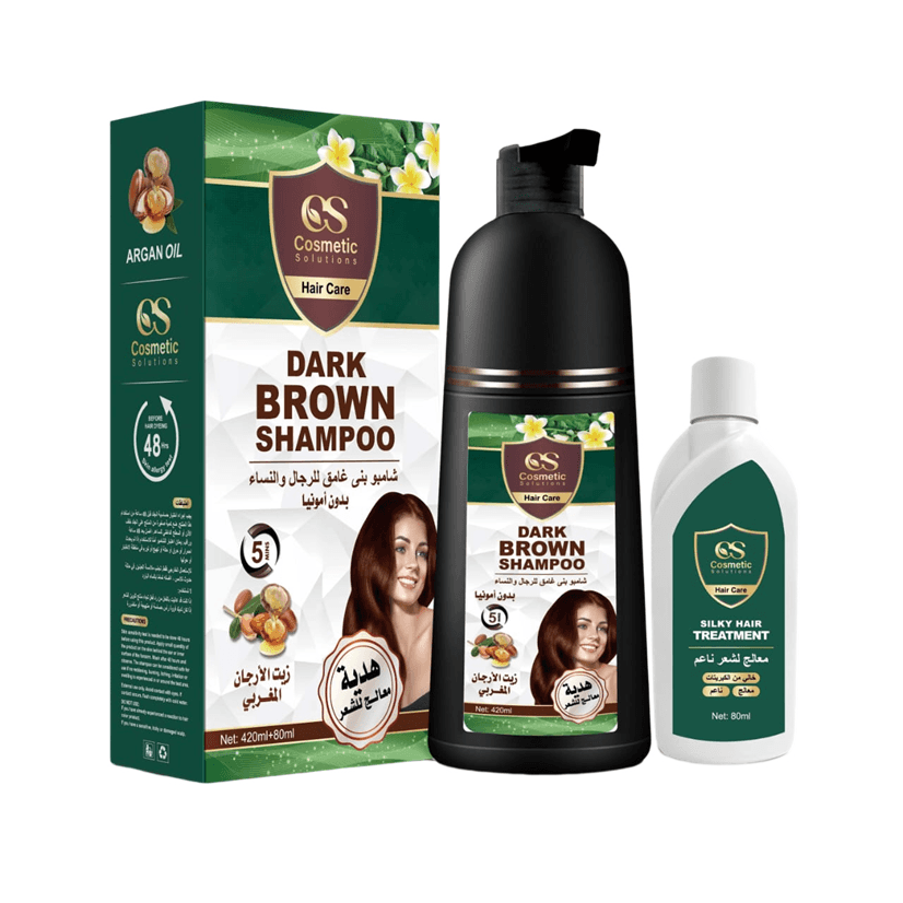 Cosmetic Solution شامبو صبغه للشعر بني بزيت الارجان + معالج من كوزماتك سوليوشن 420 مل - 1