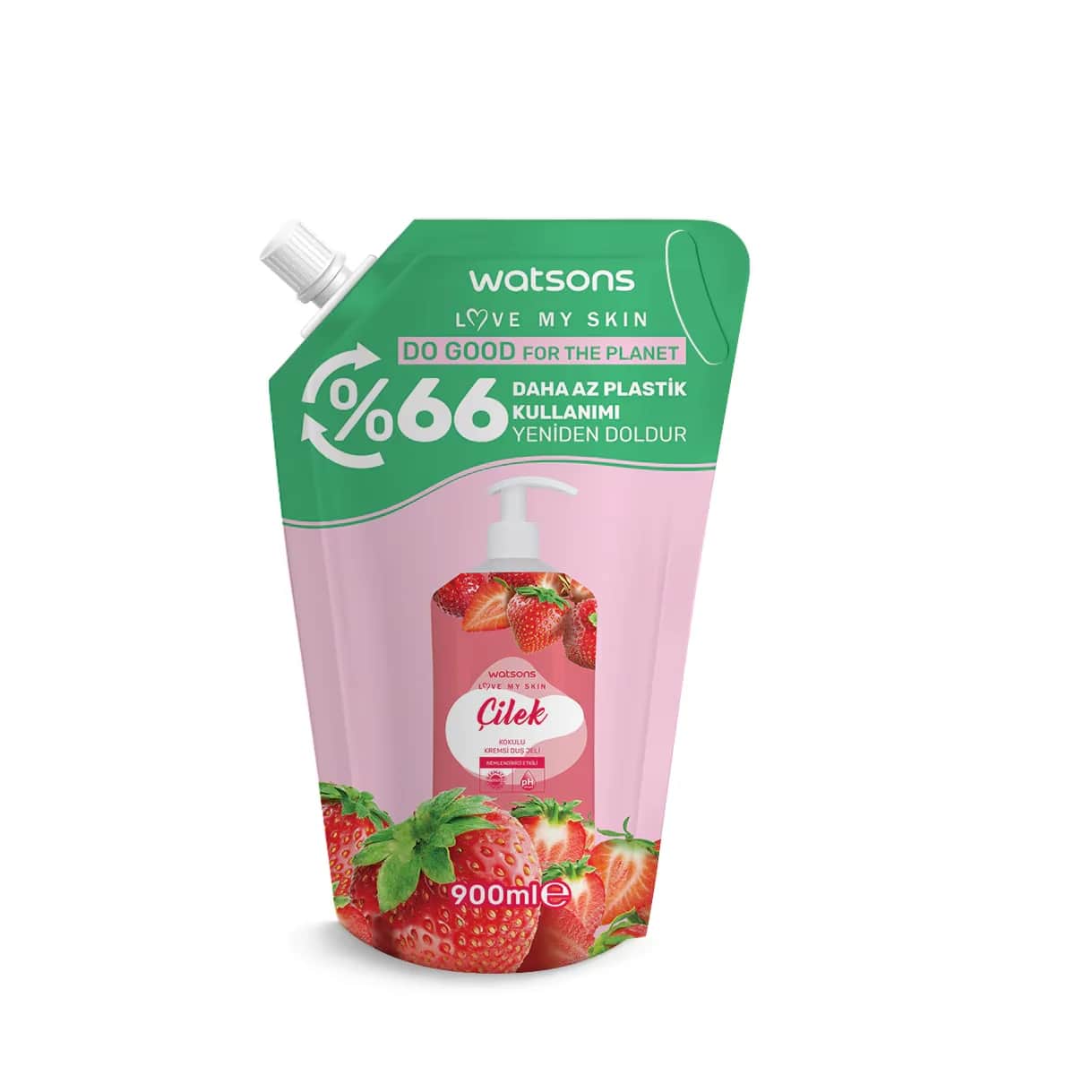 Watsons جل استحمام كريمي من واتسونز بنكهة الفراولة، عبوة إعادة تعبئة، 900 مل
