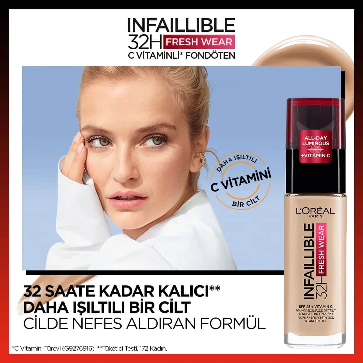 L'Oreal Paris كريم أساس لوريال باريس إنفاليبل بفيتامين سي يدوم 32 ساعة، 140 بيج ذهبي