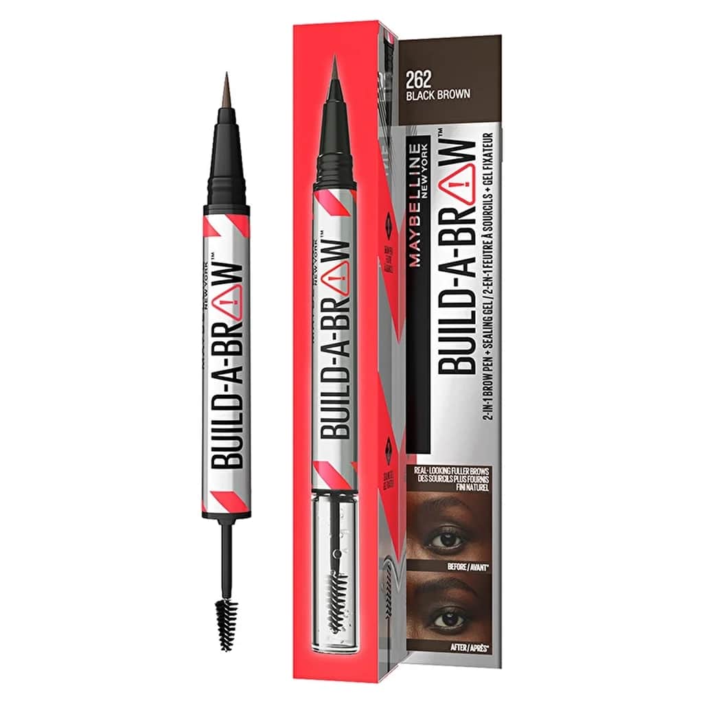 Maybelline قلم حواجب ميبيلين نيويورك بيلد أ براو 2 في 1 مع جل حواجب أسود وبني