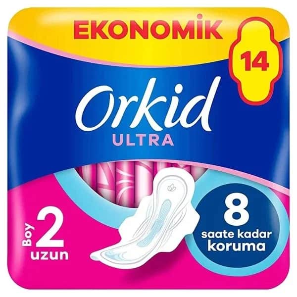 Orkid فوط أوركيد الصحية فائقة الجودة، عبوة اقتصادية طويلة، 14 قطعة