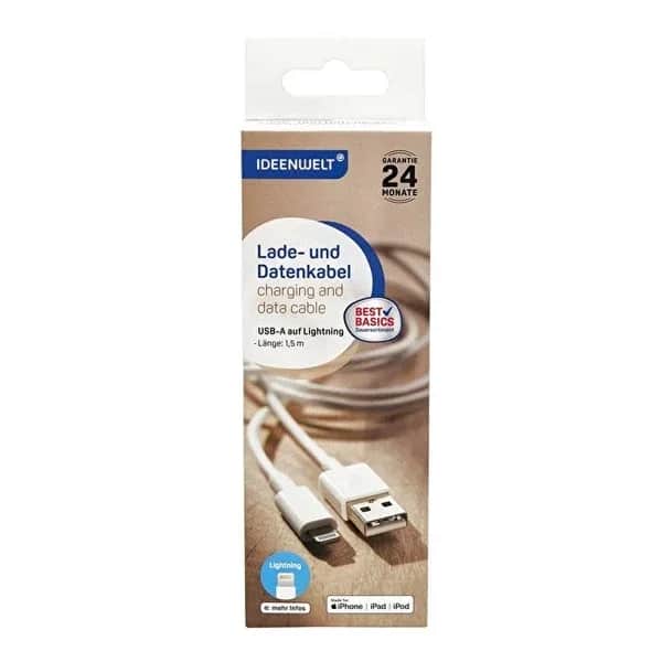 كابل نقل البيانات والشحن USB A-Lightning 1.5 متر من ايدن ويلت Ideenwelt