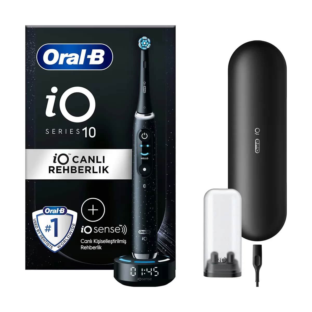 فرشاة أسنان قابلة لإعادة الشحن باللون الأسود من أورال-بي Io10 Oral-B