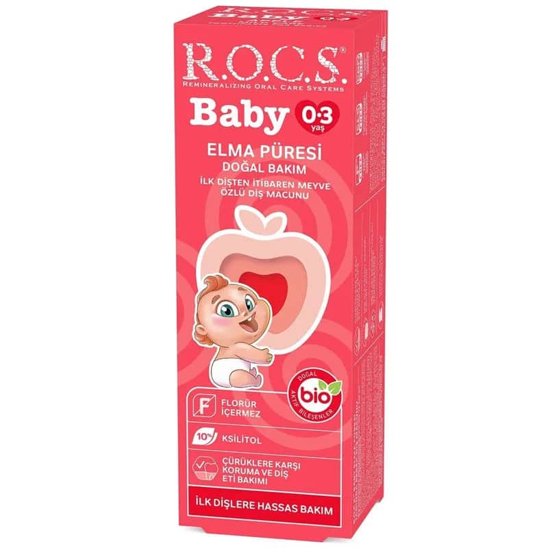 Rocs معجون أسنان روكس بيبي بنكهة صلصة التفاح للأطفال من عمر 0 ​​إلى 3 سنوات، 35 مل