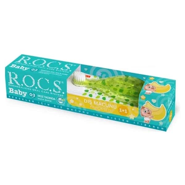 Rocs مجموعة معجون أسنان الأطفال بنكهة الموز من روكس + فرشاة