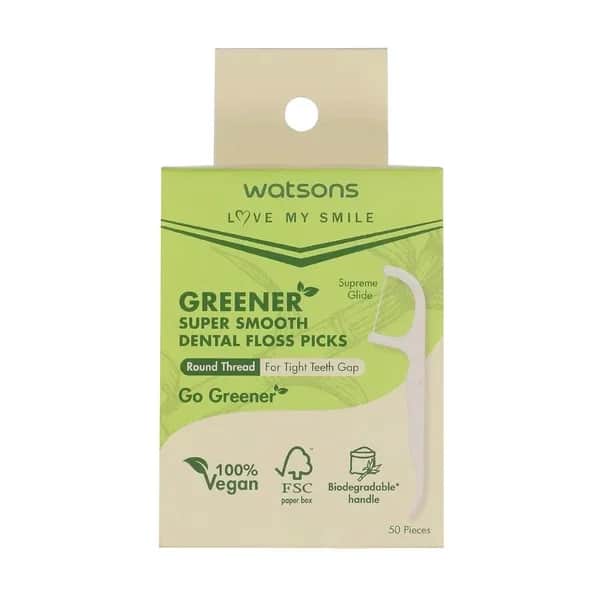 Watsons خيط تنظيف الأسنان واتسونز جرينر سوبر سموث، 50 قطعة