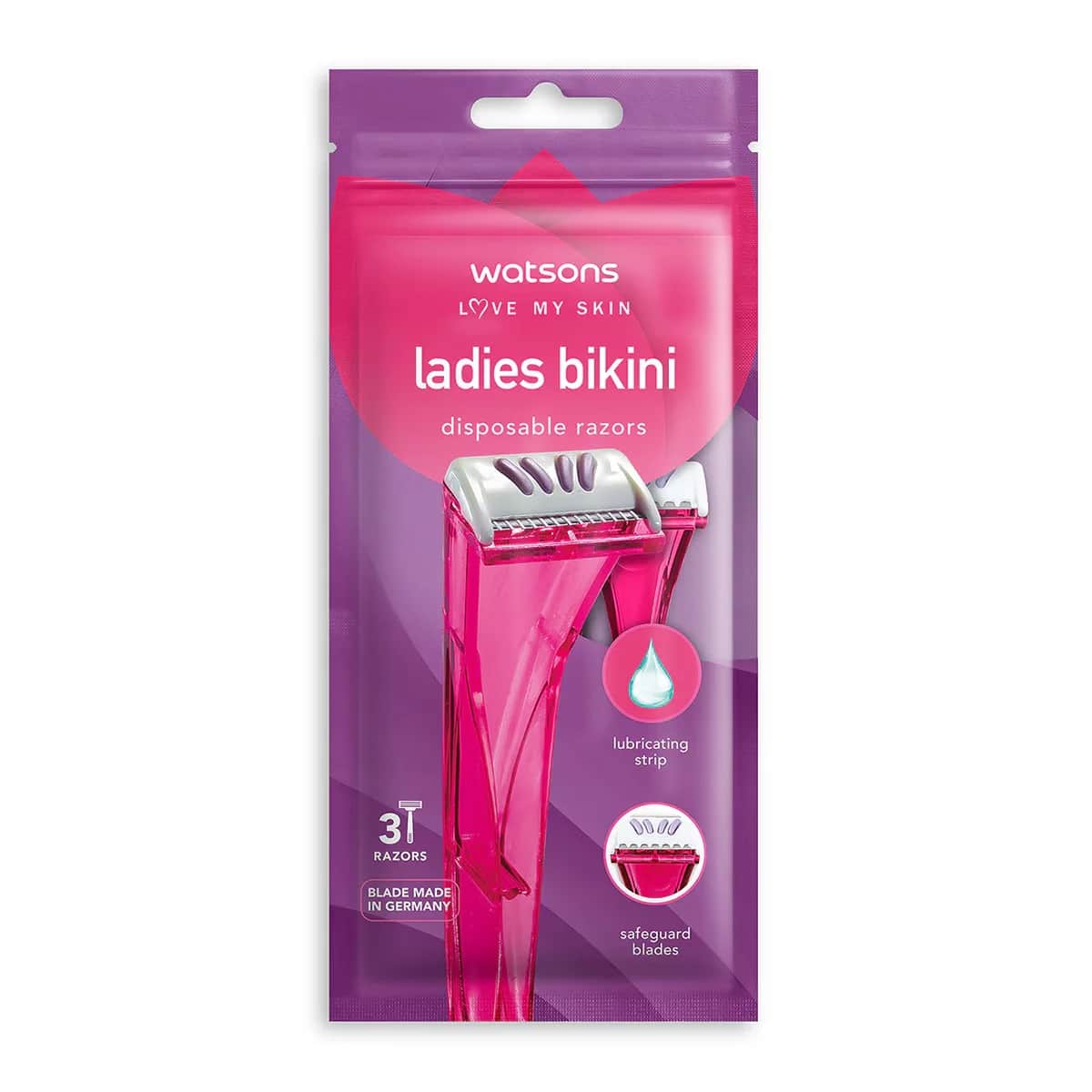 Watsons مجموعة شفرات حلاقة واتسونز للنساء للاستخدام مرة واحدة لمنطقة البكيني، مكونة من 3 قطع