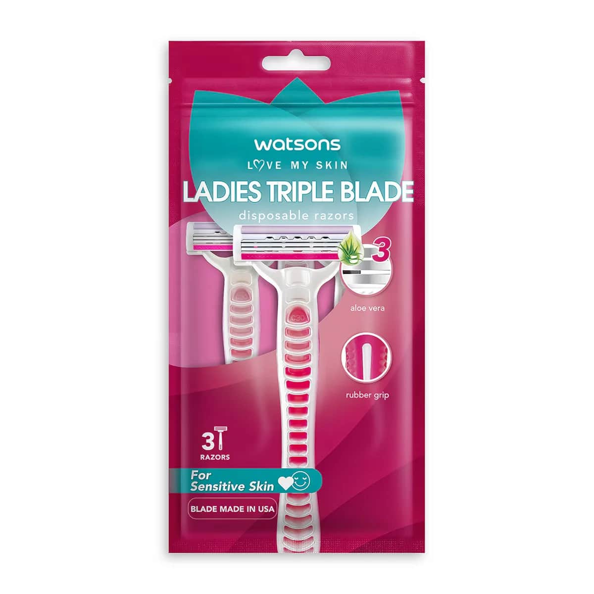 Watsons مجموعة شفرات حلاقة واتسونز النسائية ثلاثية الشفرات للاستخدام مرة واحدة، مكونة من 3 قطع