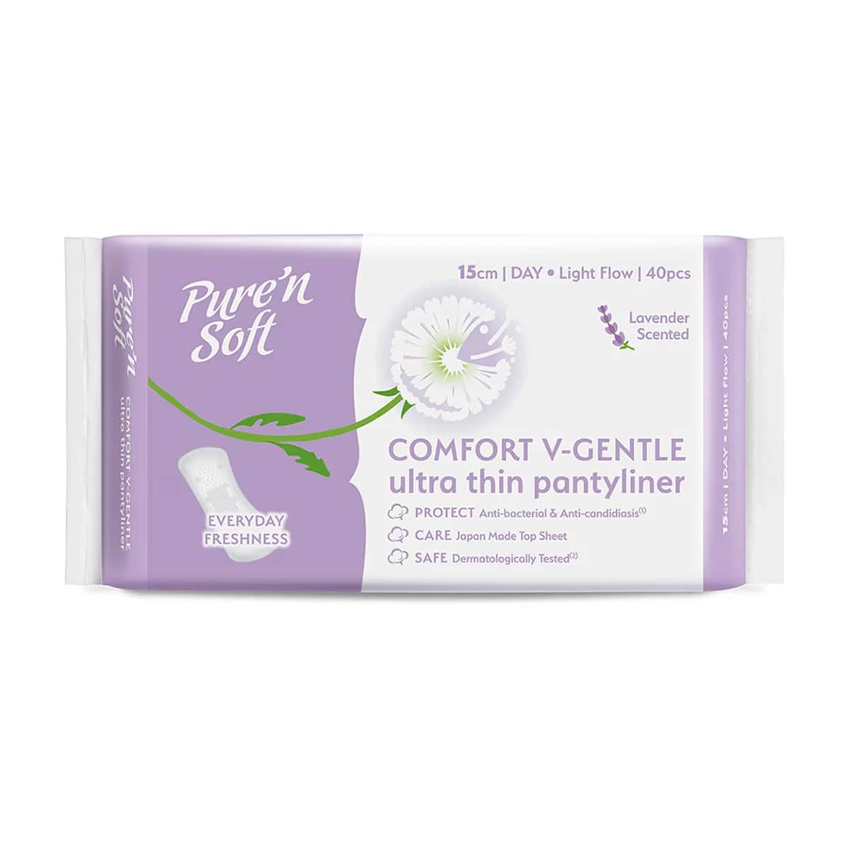 Pure'n Soft فوط صحية يومية بيور أند سوفت كومفورت الترا رفيعة برائحة اللافندر، 40 قطعة