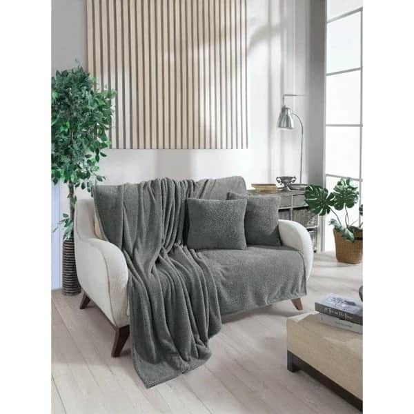 Wondel غطاء وبطانية أريكة وندل أنثراسايت 140×140 سم بولي قطن