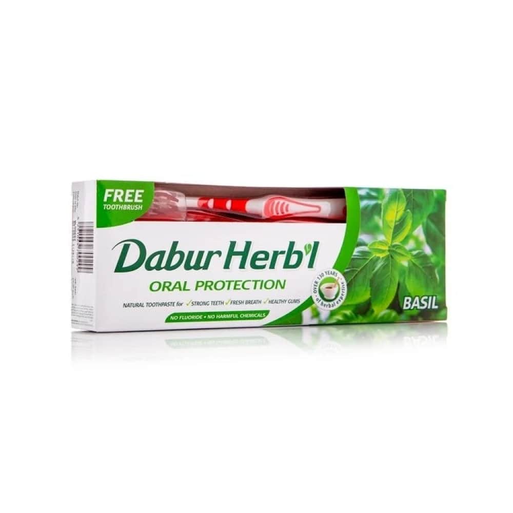 Dabur Herb معجون اسنان طبيعي بالريحان لحماية الفم فرشاة من دابر الاعشاب 150 جرام