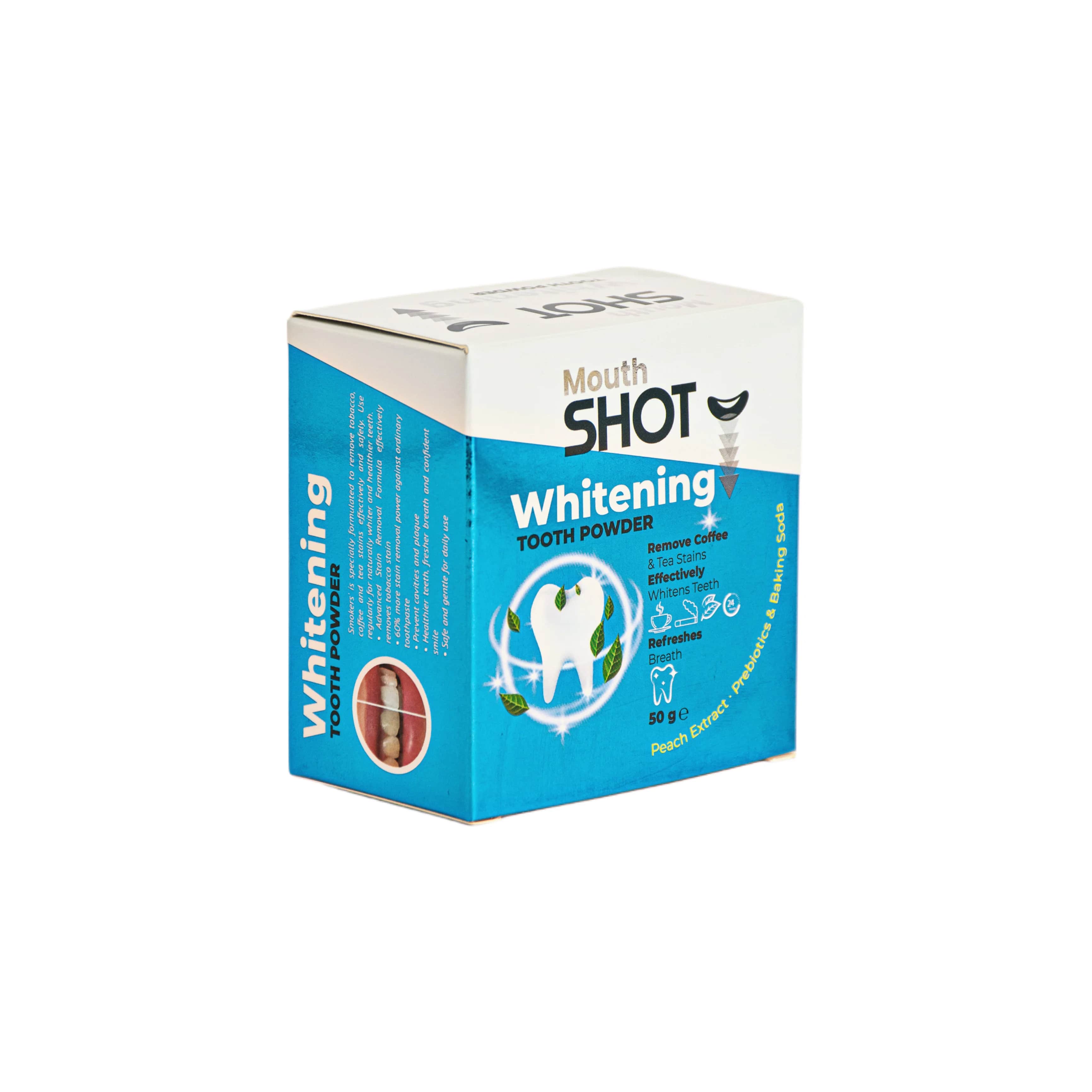 Mouth SHOT بودرة تبييض الأسنان ماوث شوت بخلاصة الخوخ من شوت 50 جرام