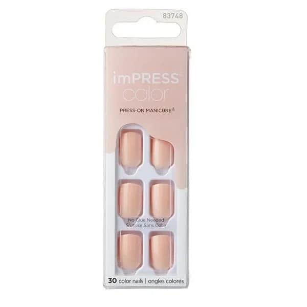 Impress أظافر صناعية لاصقة ذاتية اللصق من إمبريس كولور، قصيرة وردية باهتة، قطعة واحدة