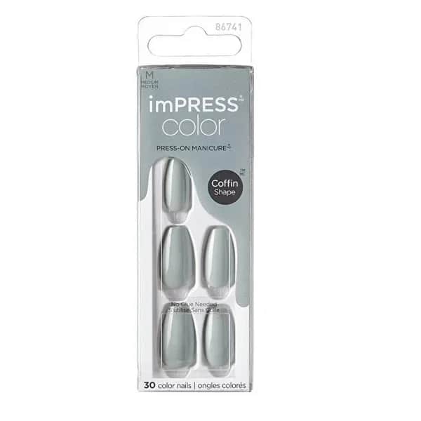 Impress أظافر صناعية لاصقة ذاتية اللصق من إمبريس كولور متوسطة اللون باللون الأخضر، قطعة واحدة