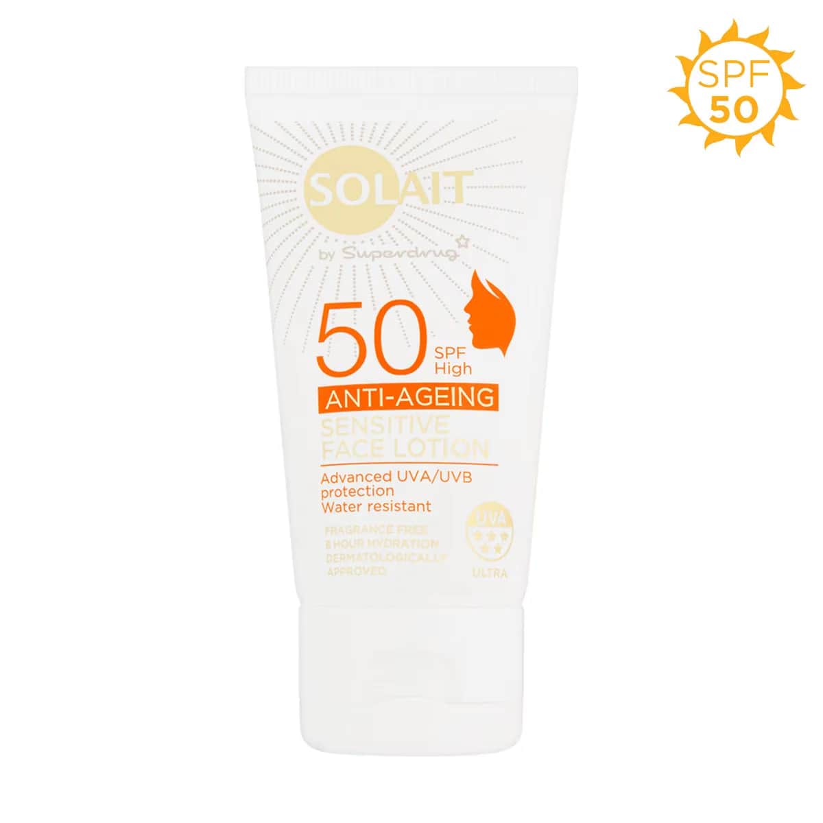 SOLAIT لوشن سوليت المضاد للشيخوخة للوجه بعامل حماية من الشمس 50 للبشرة الحساسة 50 مل