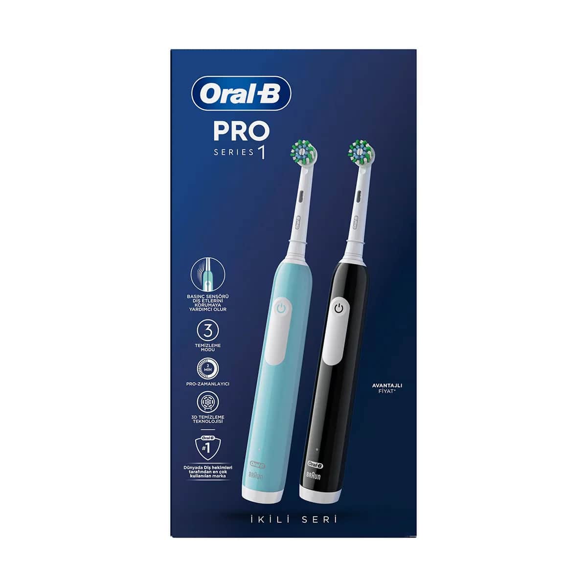 Oral-B فرشاة أسنان أورال-بي برو القابلة لإعادة الشحن، عبوة من قطعتين + طقم رأسين احتياطيين