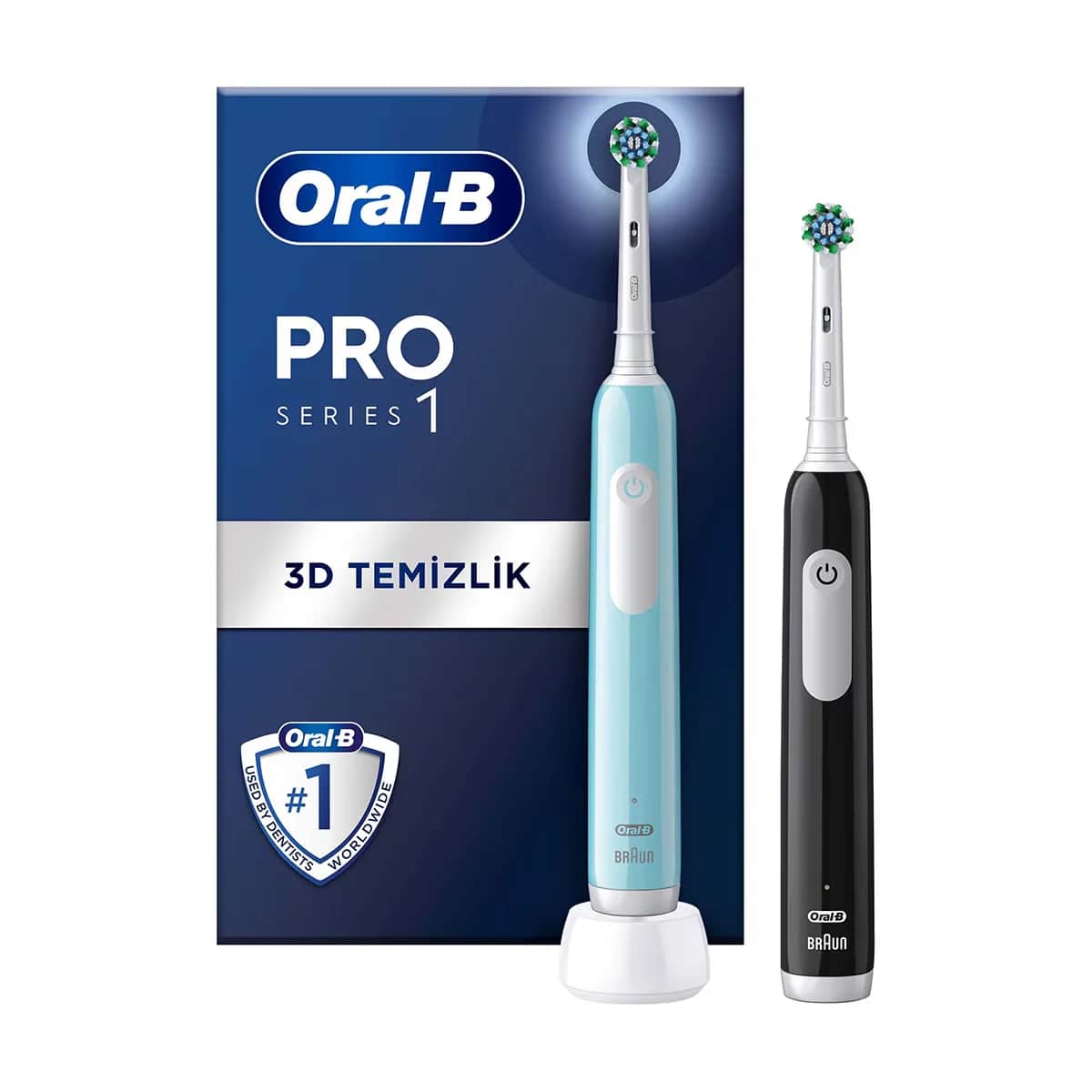 Oral-B فرشاة أسنان أورال-بي برو القابلة لإعادة الشحن، عبوة من قطعتين + طقم رأسين احتياطيين