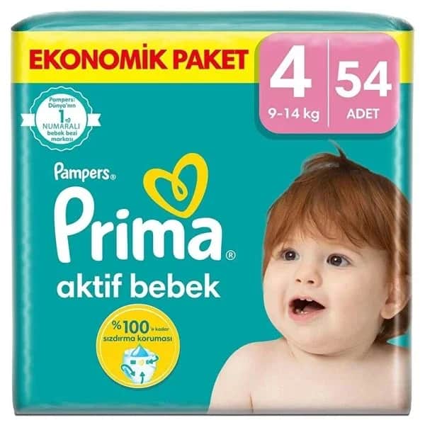 Prima حفاضات بريما أكتيف بيبي ٥٤ قطعة امتصاص وراحة لمدة ١٢ ساعة