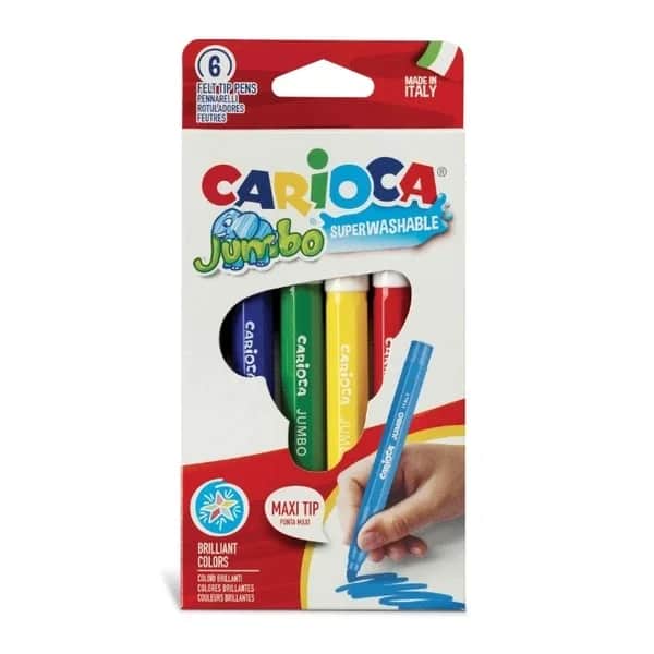 Carioca أقلام تلوين كاريوكا جامبو فائقة الغسل برأس لباد، عبوة من 6 قطع
