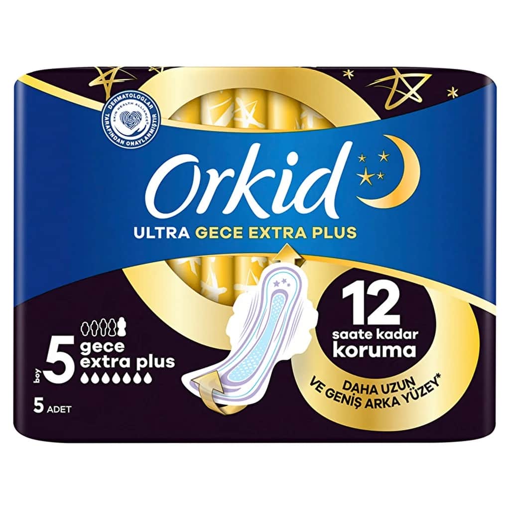 Orkid فوط أوركيد الصحية ألترا نايت إكسترا بلس (مقاس 5) عبوة من 5 قطع