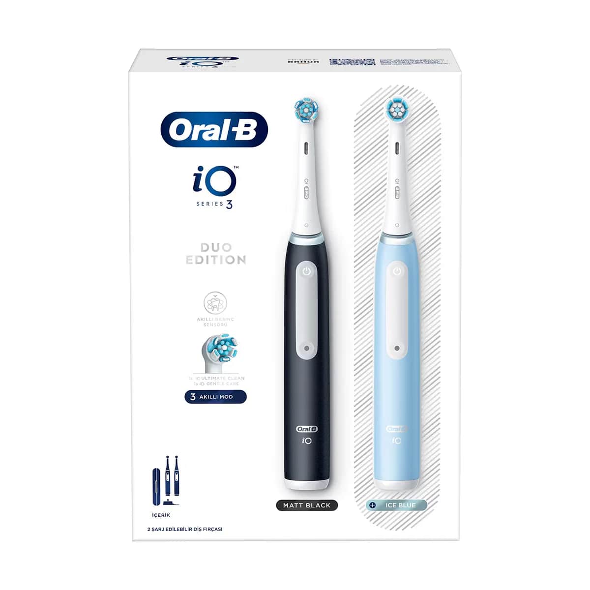 فرشاة أسنان قابلة لإعادة الشحن 2 قطعة باللونين الأسود والأزرق من أورال-بي Oral-B