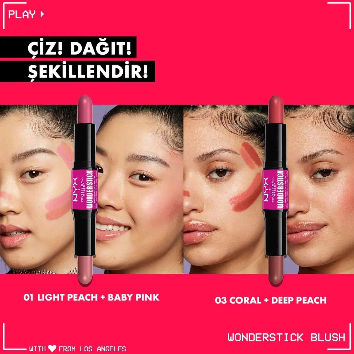 NYX عصا أحمر الخدود الكريمية مزدوجة الجوانب من نيكس بروفيشنال ميك أب وندر ستيك بلون الخوخ الفاتح والوردي الفاتح