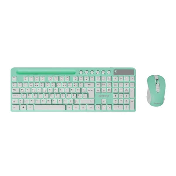 لوحة مفاتيح وماوس متعددة الوسائط KM-730 اللاسلكية باللونين الأخضر والأبيض من إيفرست Everest