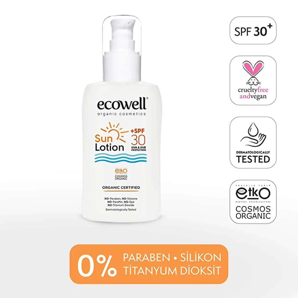 Ecowell لوشن حماية من الشمس عضوي من إيكوويل بعامل حماية من الشمس 30، 150 مل