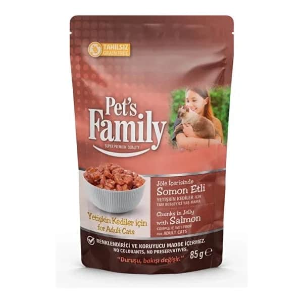 Pet's Family كيس طعام للقطط البالغة من عائلة بيتز، جيلي السلمون، 85 جرام