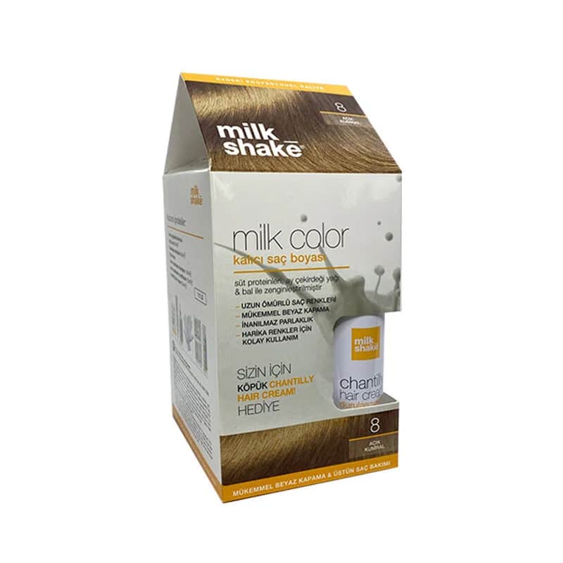 Milk Shake صبغة شعر دائمة بلون الحليب ميلك شيك 8 أشقر فاتح هدية رغوية