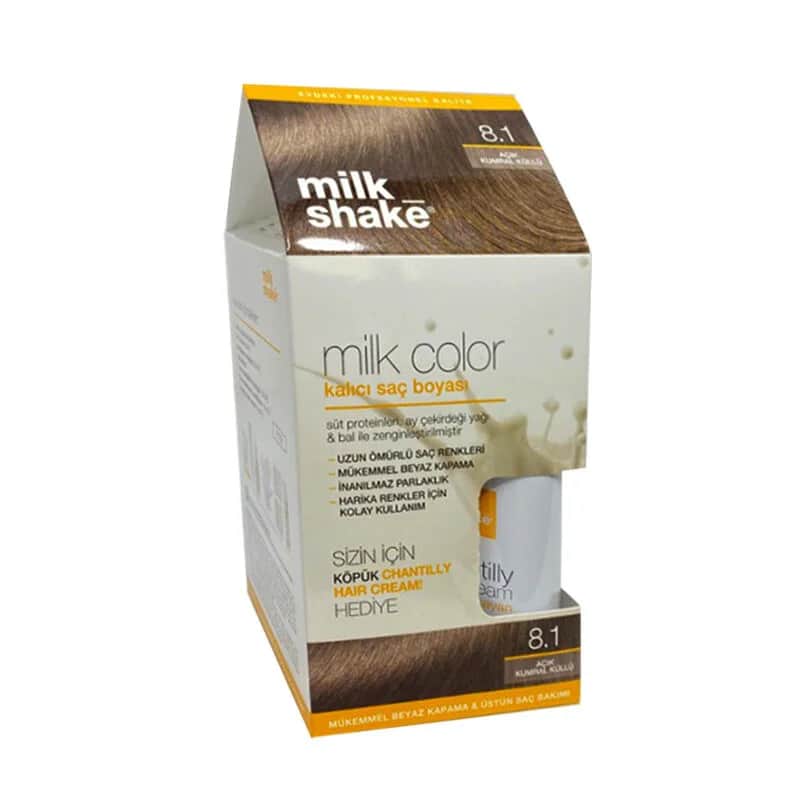 Milk Shake صبغة شعر دائمة بلون الحليب ميلك شيك 8.1 أشقر رمادي فاتح هدية رغوية