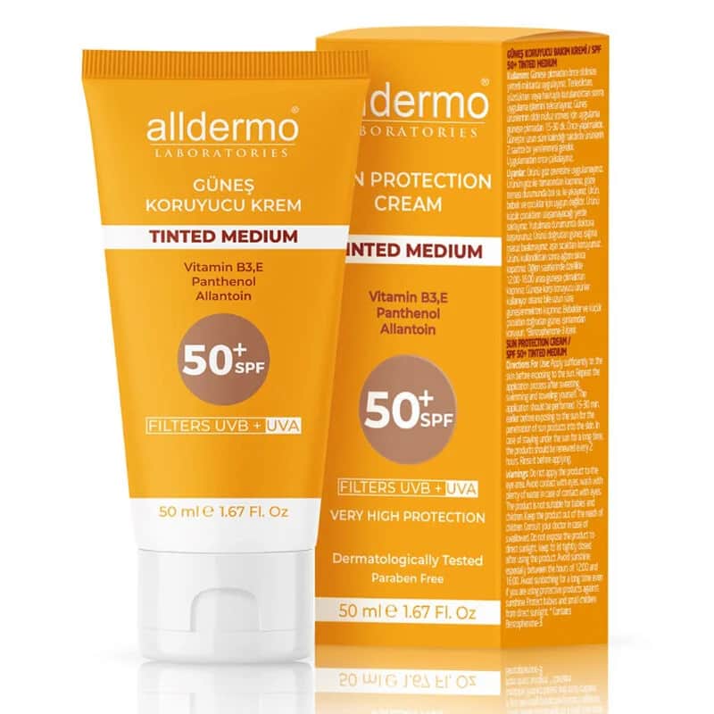 Alldermo واقي الشمس المرطب الملون من ألديرمو بعامل حماية من الشمس ٥٠+، ٥٠ مل | متوسط ​​اللون