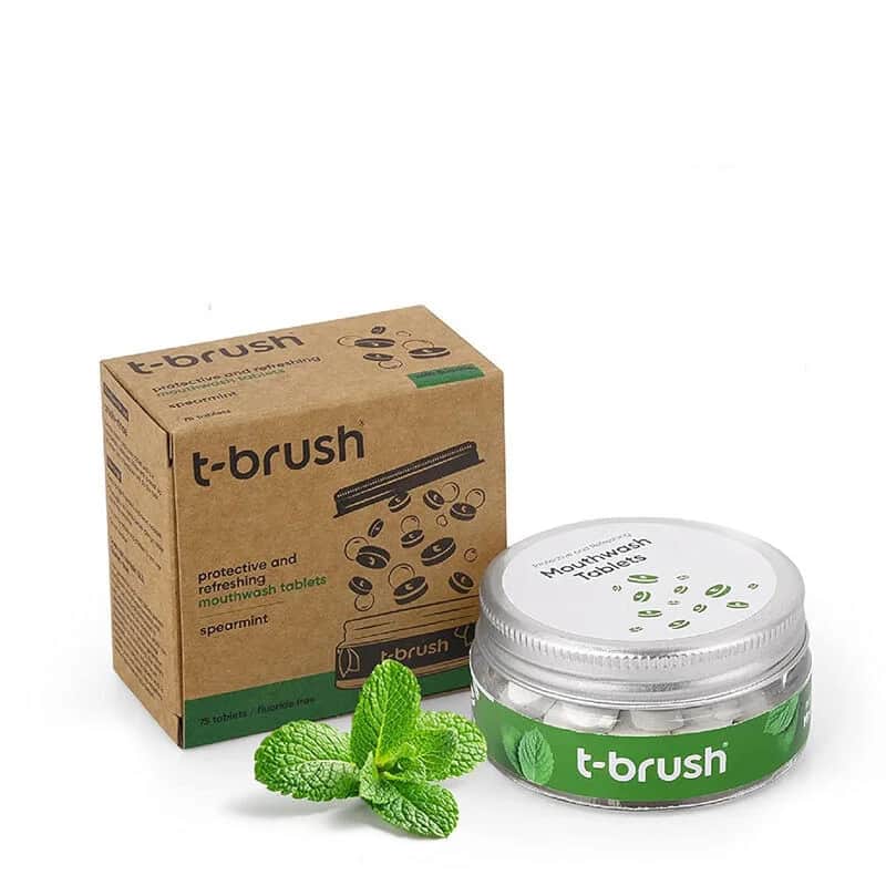 T-Brush أقراص غسول الفم بنكهة النعناع من تي براش، خالية من الفلورايد، 75 قرصًا