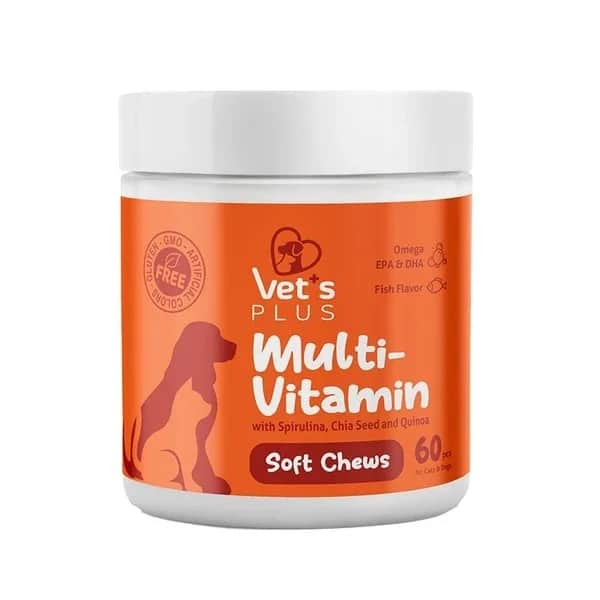 Vet's Plus أقراص فيتس بلس متعددة الفيتامينات وفيتامينات سبيرولينا للمضغ للقطط والكلاب، 60 قرصًا
