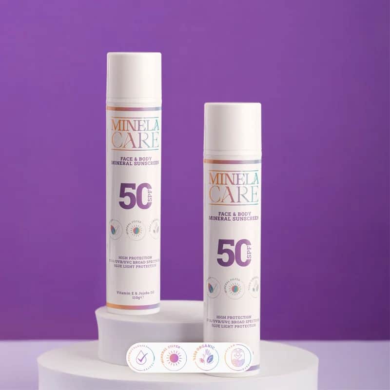 Minela Care كريم مينيلا كير العضوي المعدني بعامل حماية من الشمس 50+ للوجه والجسم 110 جرام